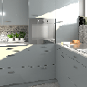 Mosaïque travertin effet carreaux de ciment patchwork blanc gris dans une cuisine