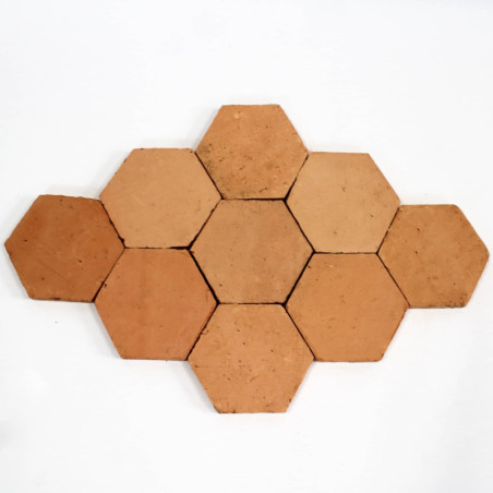 Échantillon de tomette faite main hexagonale rose restauration 16x2,2