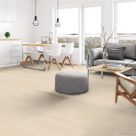 Parquet en liège aspect bois ivoire dans un salon