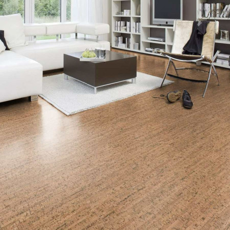 Parquet flottant naturel en liège naturel dans un salon