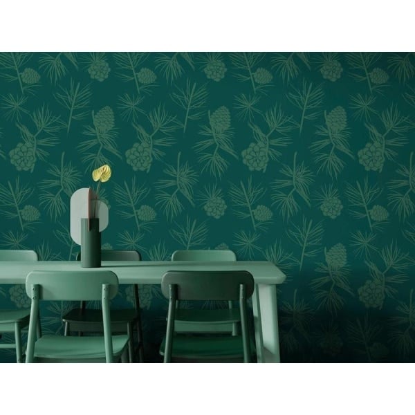 papier peint floral simone – vert sapin & vert mousse