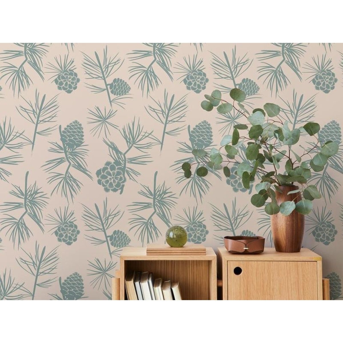 papier peint floral simone – beige rosé & vert lichen