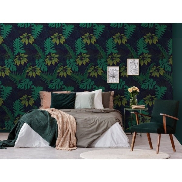papier peint jungle barnett – dark blue & green