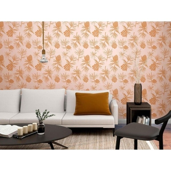 papier peint floral simone – beige rosé & ocre doré