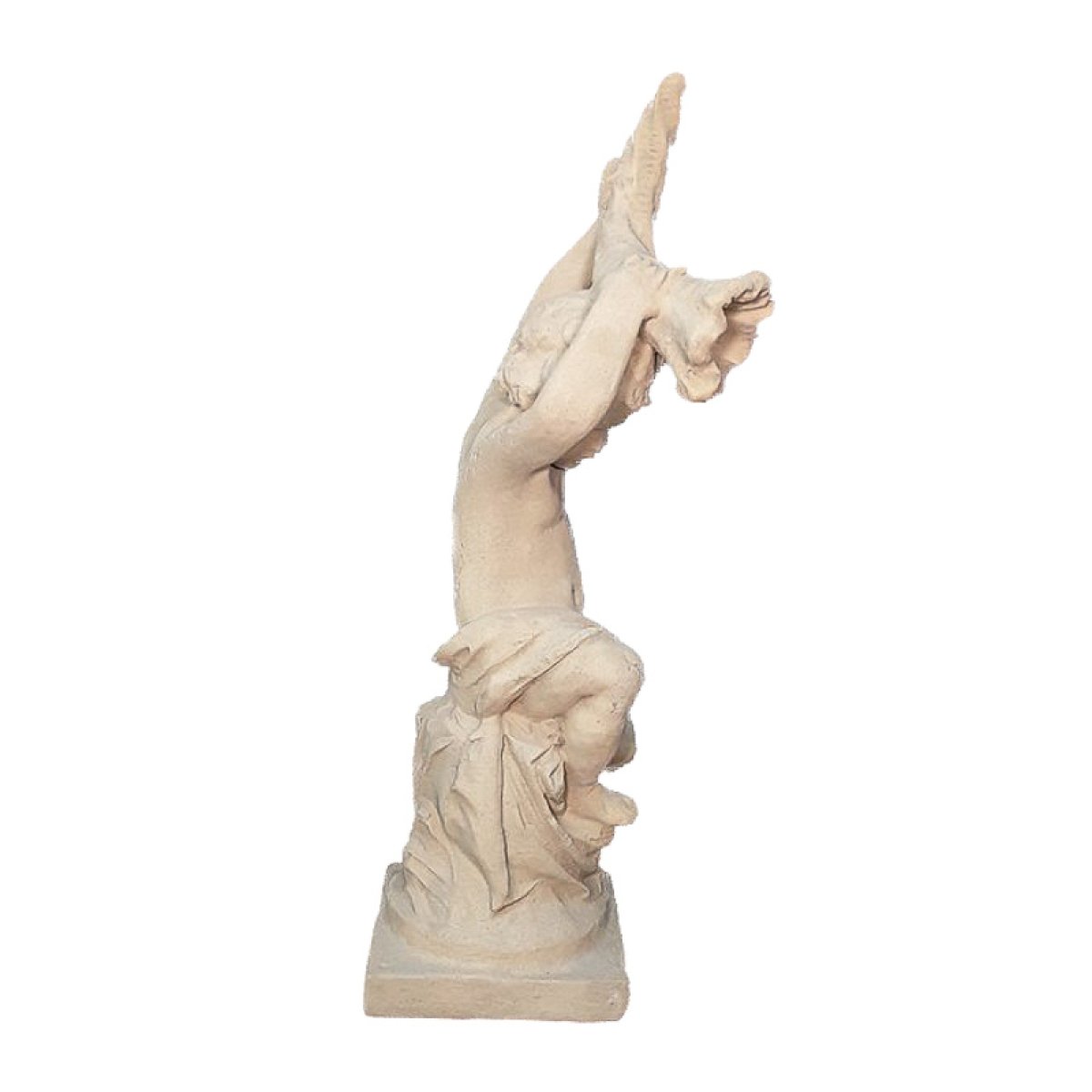 Statue de cupidon à la corne vue de côté photo packshot sur fond blanc