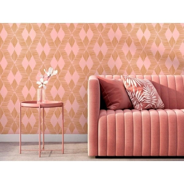 papier peint géométrique andree – rose blush & ocre doré