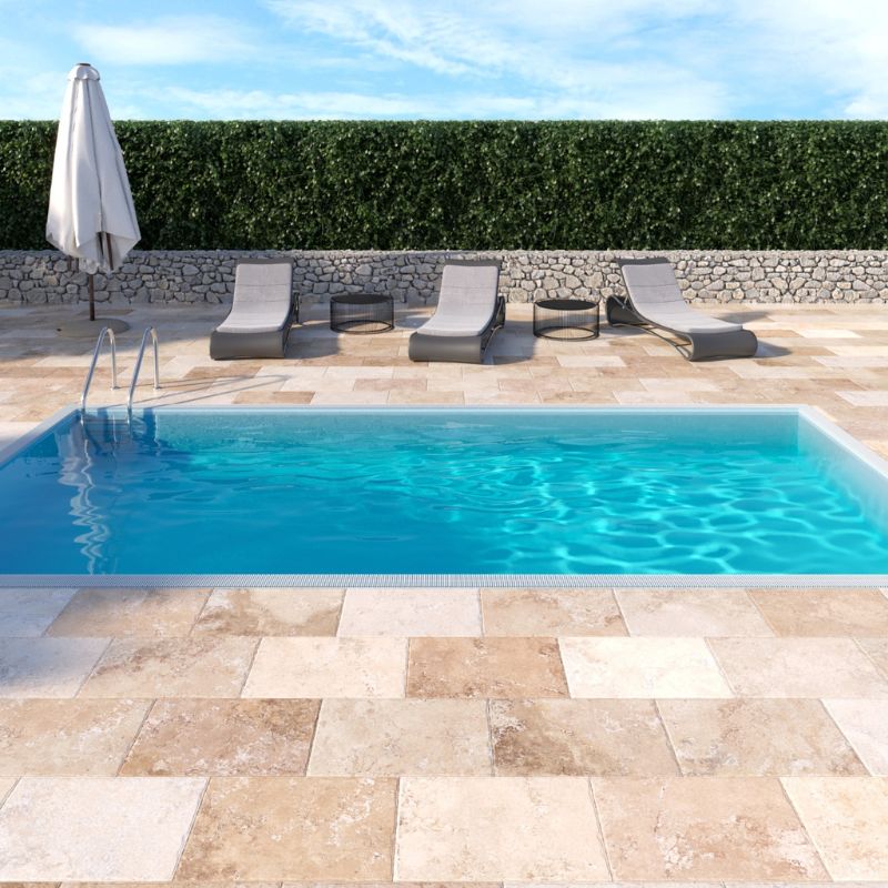 Carrelage effet pierre de travertin Mix (Dimensions: 40 cm x 60 cm, Finition: Extérieure)