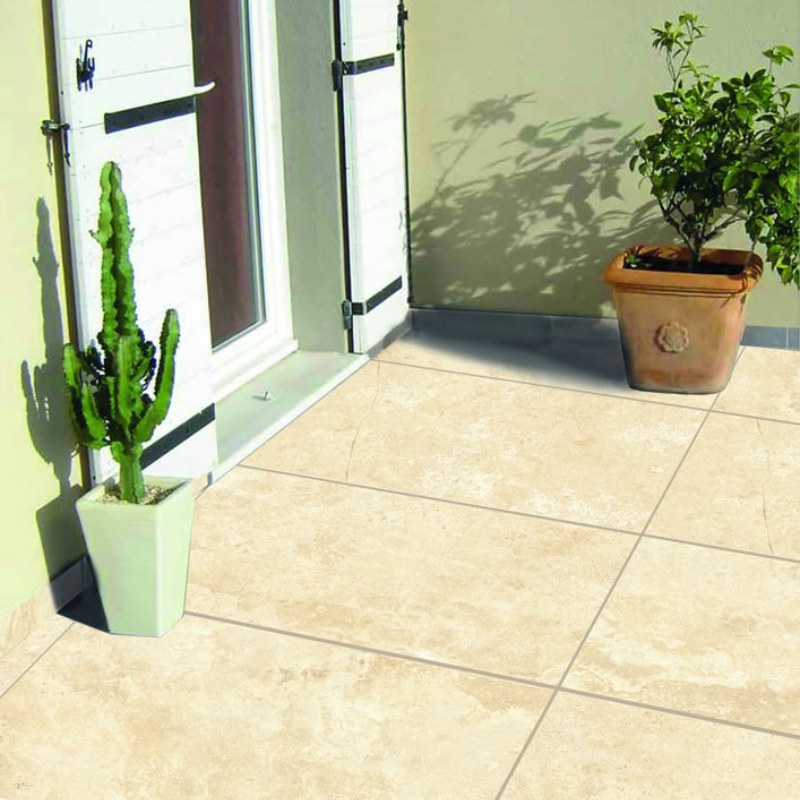 Carrelage tiber effet pierre de travertin beige (Dimensions: 120 cm x 60 cm, Finition: Extérieure)