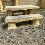 table de jardin en pierre et banc en pierre 2 pieds