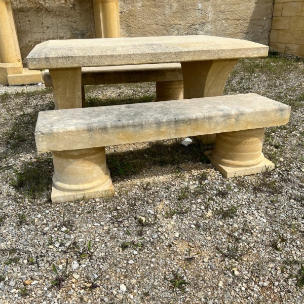 table & banc tradition profil table de jardin en pierre et banc en pierre 2 pieds
