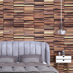 parement en bois posé sur le mur accent d'une chambre