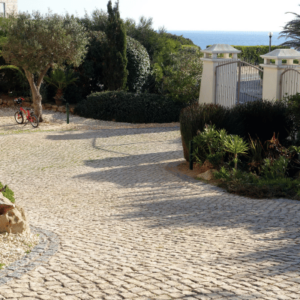 pavé couleur beige dans une allée