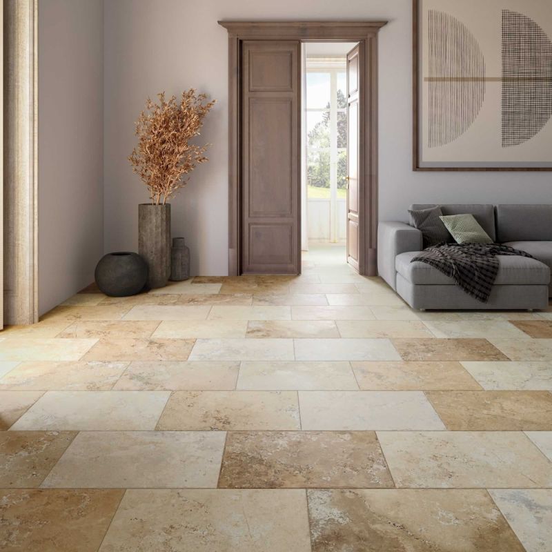 Carrelage effet pierre de travertin Mix (Dimensions: 40 cm x 60 cm, Finition: Intérieure)