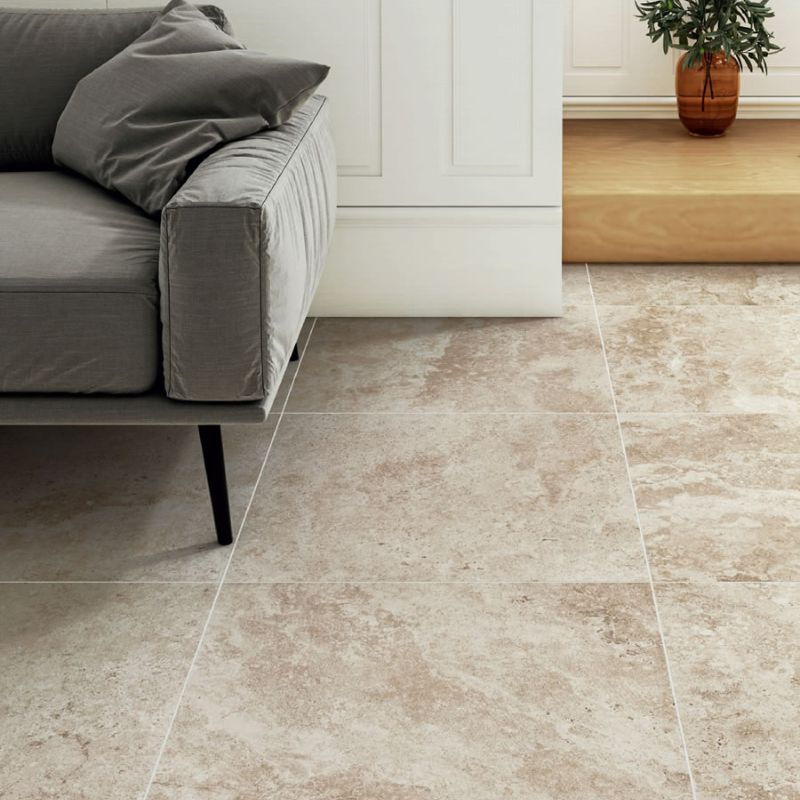 Carrelage tiber effet pierre de travertin beige (Dimensions: 120 cm x 60 cm, Finition: Intérieure)