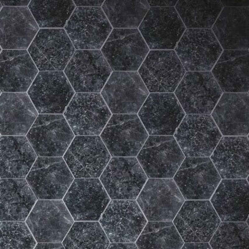 mosaïque hexagone noir en pierres marbrières
