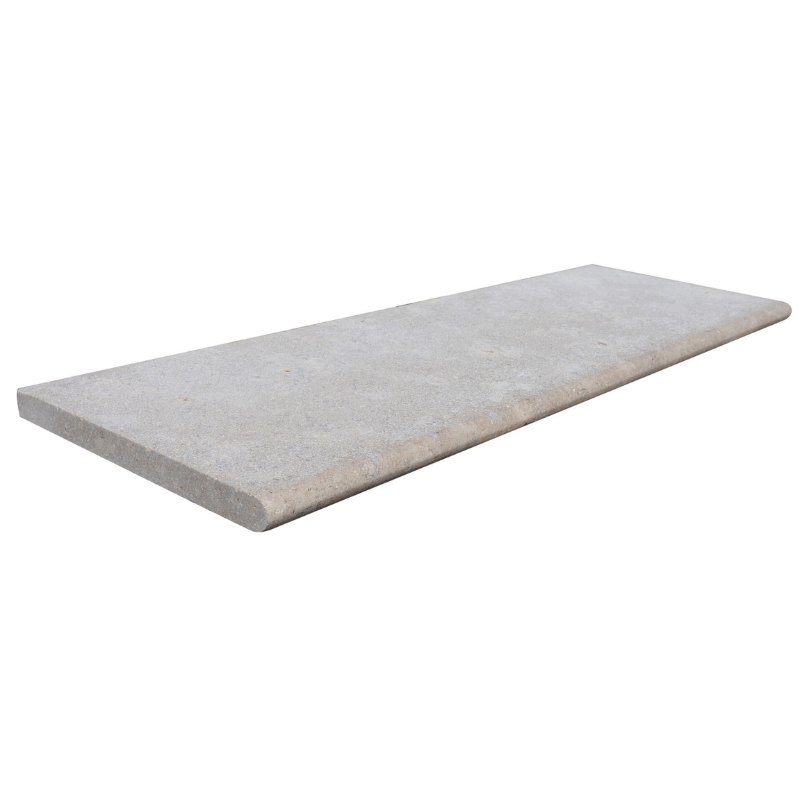 Margelle sablée brossée prestige en pierre calcaire (Dimensions: 100 cm x 33 cm x 3 cm, Bord: Arrondi)