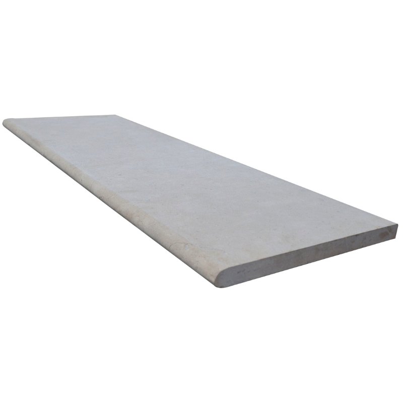 Margelle sablée brossée prestige en pierre calcaire (Dimensions: 120 cm x 40 cm x 3 cm, Bord: Arrondi)