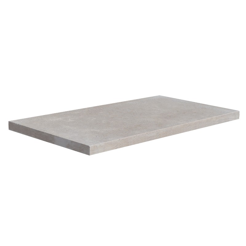 Margelle sablée brossée prestige en pierre calcaire (Dimensions: 60 cm x 33 cm x 3 cm, Bord: Droit chanfreiné)