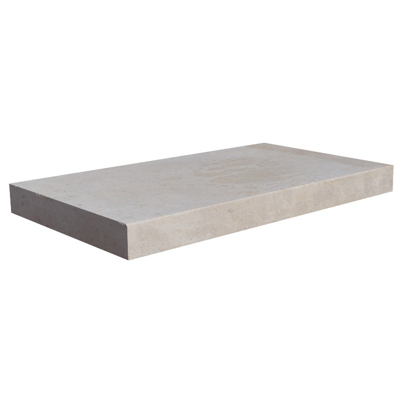 Margelle sablée brossée prestige en pierre calcaire (Dimensions: 60 cm x 33 cm x 5 cm, Bord: Droit chanfreiné)