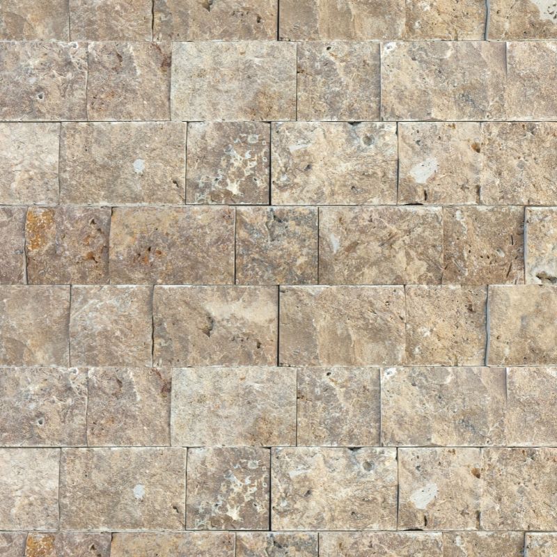Pierre de parement travertin Montarina face éclatée (Dimensions: Longueurs variables x 10 cm x 2,1 cm)