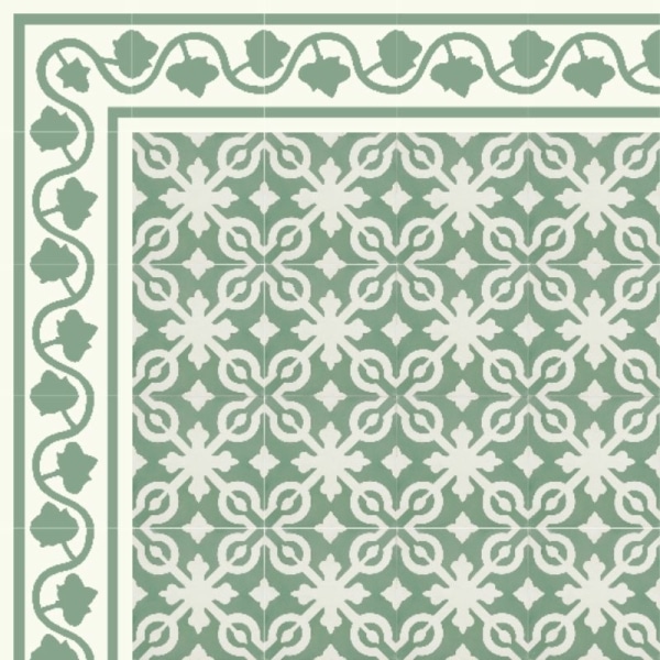 Frise de Carreau de ciment Vert de gris motif feuillage