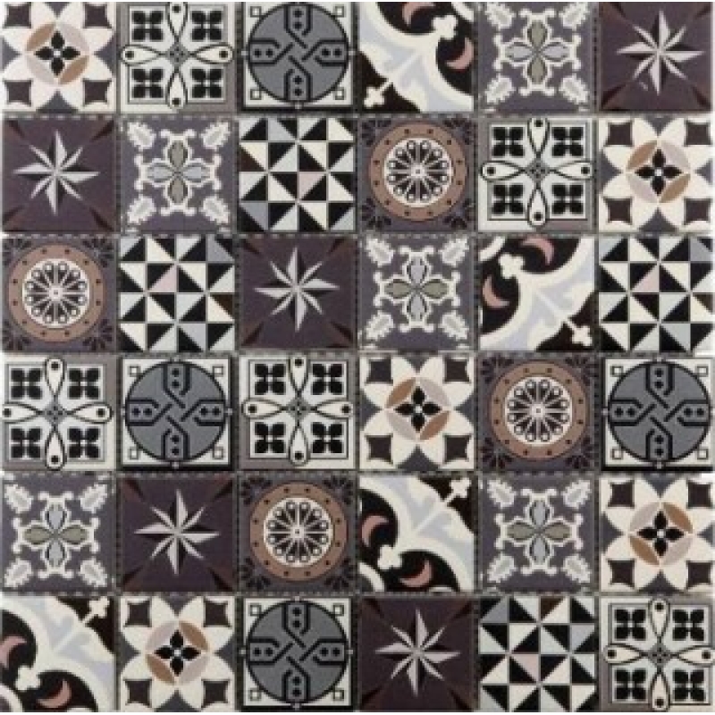 Mosaïque effet carreaux de ciment patchwork irisé