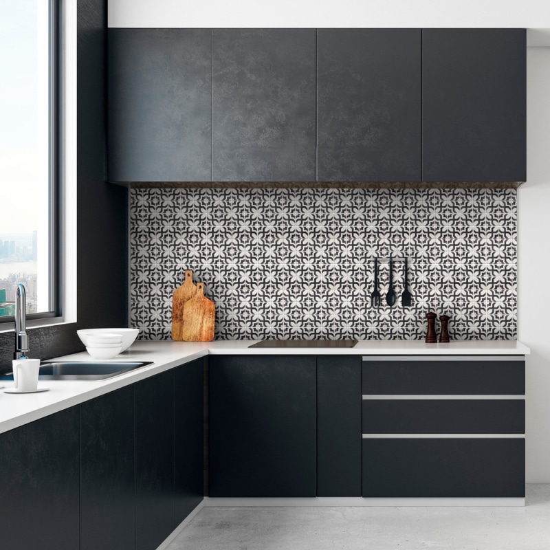 Mosaïque effet carreaux de ciment vintage dans une cuisine