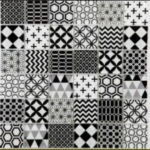 Mosaïque effet carreaux de ciment patchwork noir & blanc