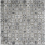 Mosaïque travertin effet carreaux de ciment patchwork blanc gris