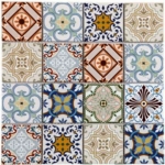 Mosaïque travertin effet carreaux de ciment patchwork multi