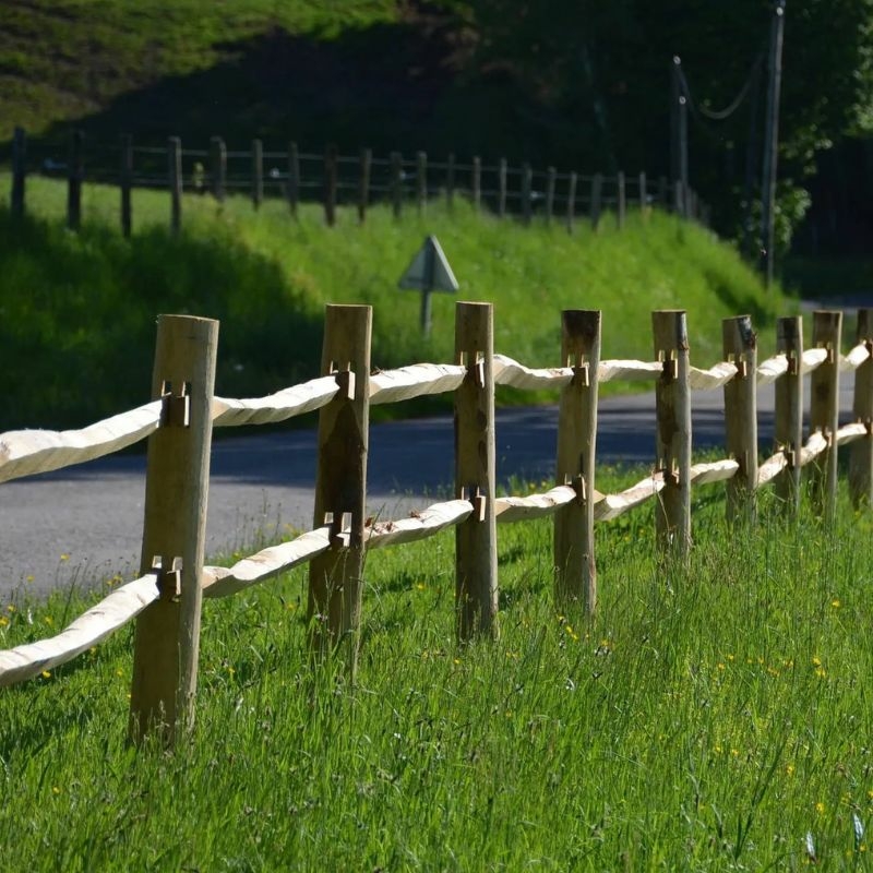 Poteau de Clôture châtaignier Post & rail 2 niveaux dans un champ