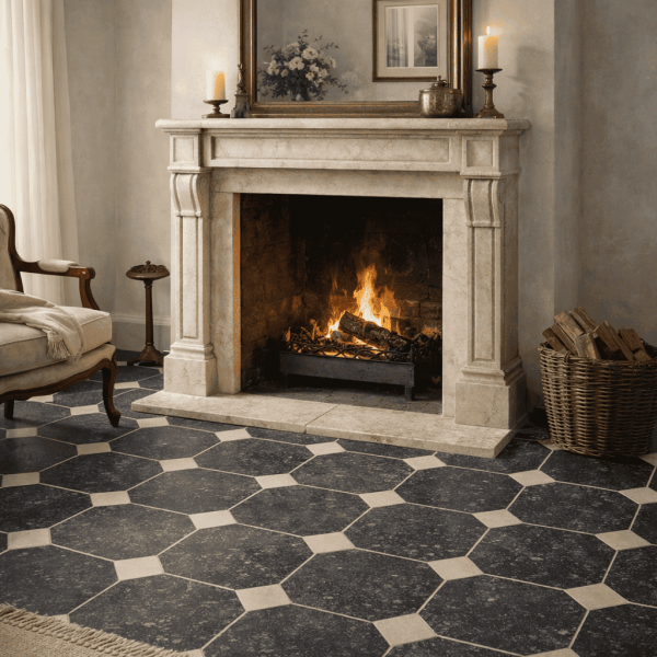 dallage cabochons pierre bleue belgique salon cheminee ancienne interieur pierre naturelle